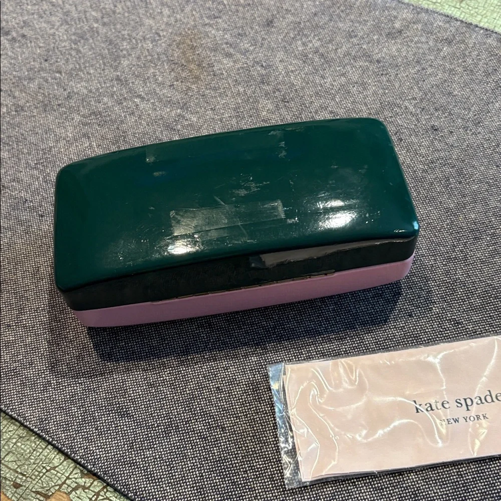 Kate Spade Pink & Green Hard Shell Eyeglass Case w Cloth